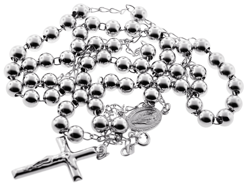 Sterling Silver Rosary Beads Mens Cross Necklace 7 mm 24 28 inch