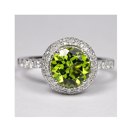 Womens Green Peridot Diamond Halo Ring 14K White Gold 2.78 ct