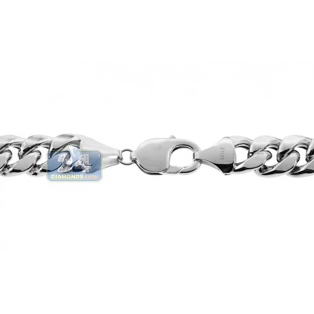 10K White Gold Puff Hollow Miami Cuban Link Mens Chain 9 mm