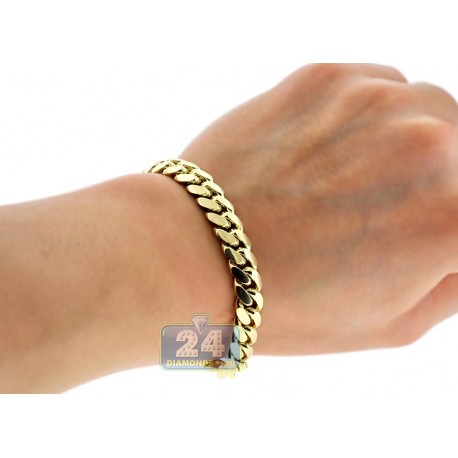 Solid 10K Yellow Gold Miami Cuban Link Mens Bracelet 9mm 9