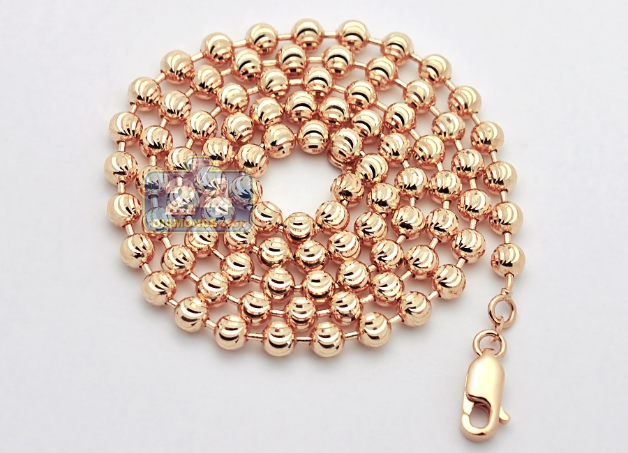 6MM 14k Rose Gold Diamond Ball Bead Chain - Eliantte & Co