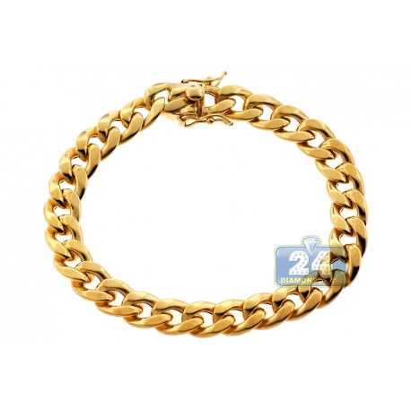 10K Yellow Gold Puff Miami Cuban Link Mens Bracelet 10mm 8.75