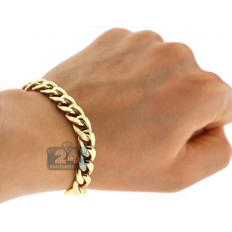 10K Yellow Gold Puff Miami Cuban Link Mens Bracelet 10mm 8.75