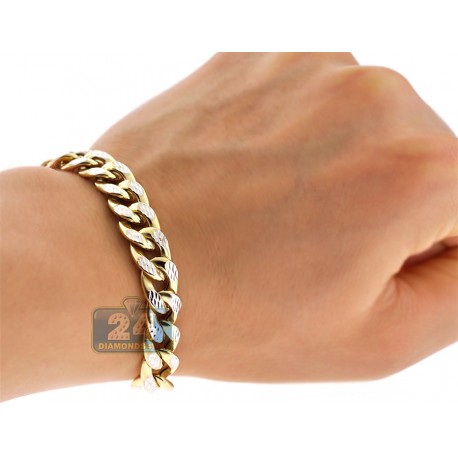 10K Yellow Gold Miami Cuban Diamond Cut Mens Bracelet 10mm 8.5