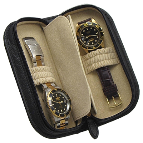 Double Watch Travel Folder Case Orbita Verona W93001 Black Leather