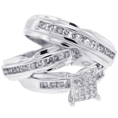 Bride Groom Diamond Wedding 3 Ring Set 14k White Gold 1 34 Ct