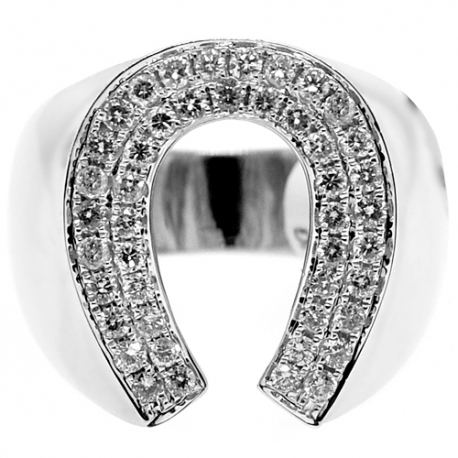 Mens Diamond Horseshoe Luck Ring 14K White Gold 1.05 ct