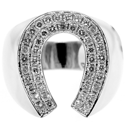 14K White Gold 1.05 ct Diamond Horseshoe Mens Ring