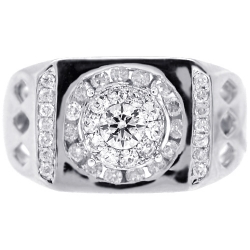 14K White Gold 1.02 ct Round Diamond Mens Signet Ring