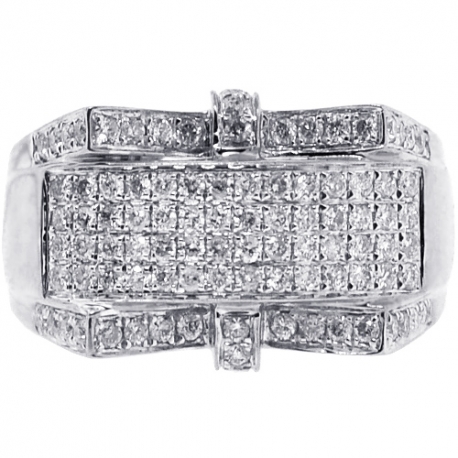 14K White Gold 1.07 ct Diamond Mens Signet Ring