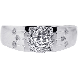 14K White Gold 0.71 ct Diamond Cluster Mens Pinky Ring