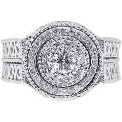 14K White Gold 1.09 ct Diamond Cluster Mens Ring