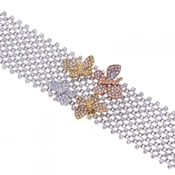 18K 3-Tone Gold 8.60 ct Diamond Butterfly Womens Mesh Bracelet