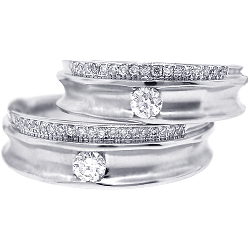 Solitaire Diamond Wedding Rings His Her Bands Set 18k Gold
