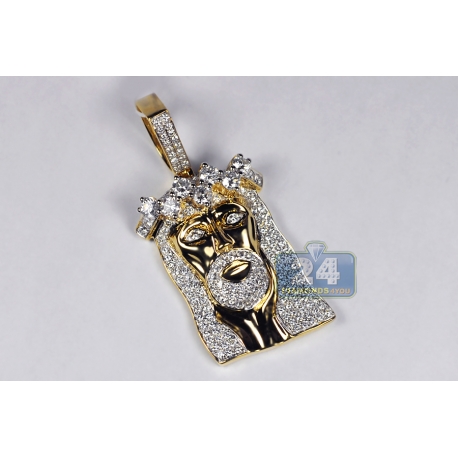 Mens Diamond Jesus Christ Head Pendant 14K Yellow Gold 5.85 ct