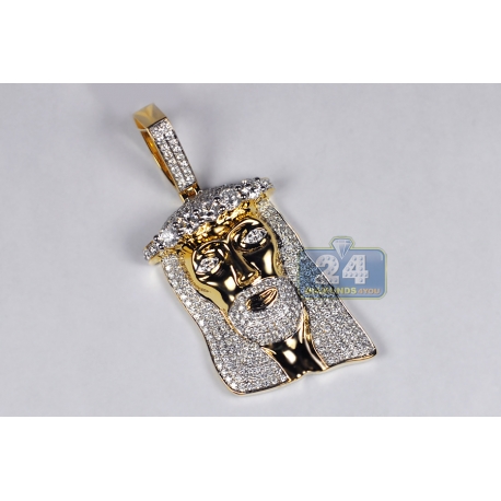 Mens Diamond Jesus Christ Face Pendant 14K Yellow Gold 5.02 ct