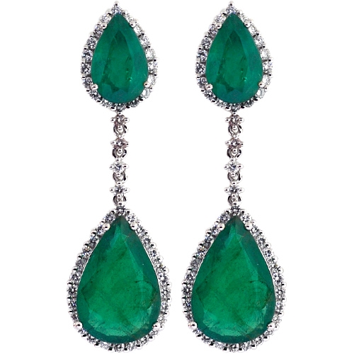 Womens Emerald Diamond Drop Earrings 