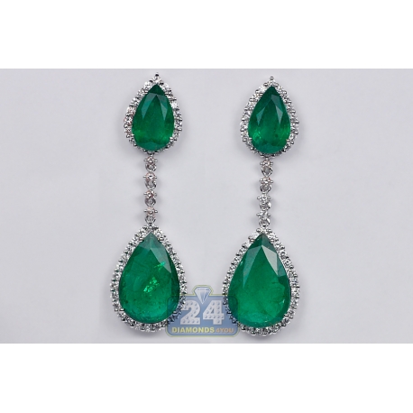 Womens Emerald Diamond Drop Earrings 18K White Gold 7.61 ct