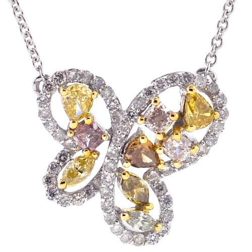 Butterfly 14k Yellow Gold Pendant Necklace in White Diamond