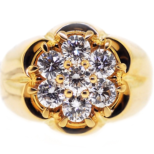 Men's Diamond Cluster Ring 14K Yellow Gold
