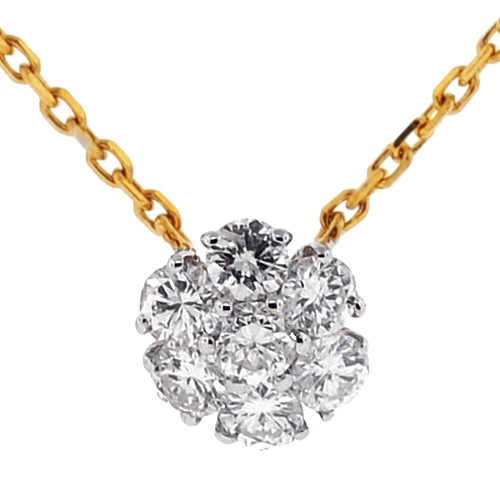Womens Diamond Cluster Drop Necklace 14K Yellow Gold 0.96ct 16
