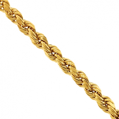 10K Yellow Gold Diamond Cut Hollow Rope Chain 3 mm 24 26 28 30"
