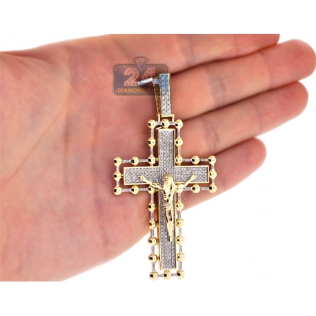 Mens Diamond Crucifix Cross Pendant 14K Yellow Gold 2.67ct 3