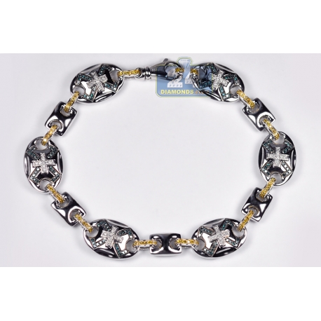 mens silver blue diamond ring and bracelet set