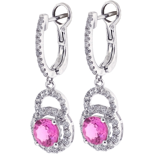 Ladies Pink Sapphire and Diamond Earrings