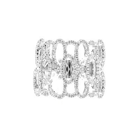 14K White Gold 0.88 ct Diamond Womens Wide Openwork Band Ring