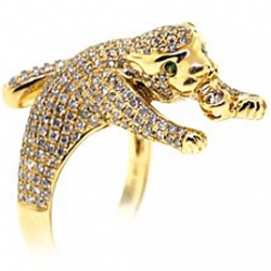 14K Yellow Gold 1.32 ct Diamond Womens Small Panther Cat Ring