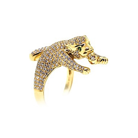 14K Yellow Gold 1.32 ct Diamond Womens Small Panther Cat Ring