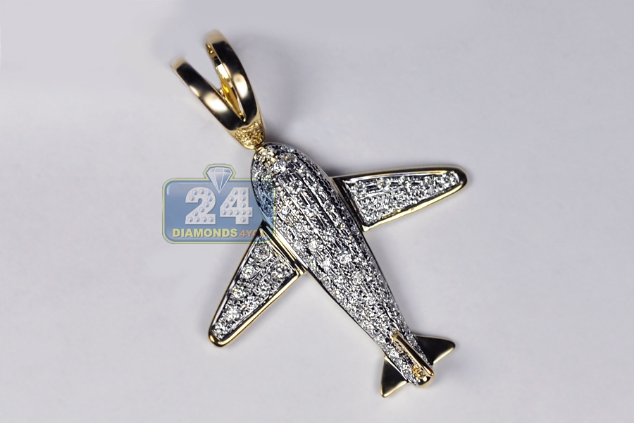 Diamond Accent Airplane Pendant in 10K Gold