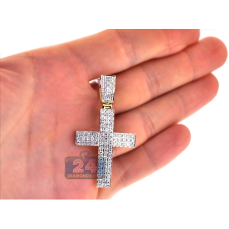 Mens Diamond Latin Cross Pendant 10K Yellow Gold 1.12ct 2