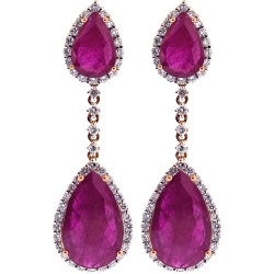 18K Rose Gold 17.30 ct Ruby Diamond Womens Drop Earrings