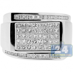 14K White Gold 1.72 ct Round Princess Diamond Mens Signet Ring