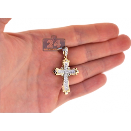 Mens Diamond Cheap Cross Pendant 10K Yellow Gold 0.31ct