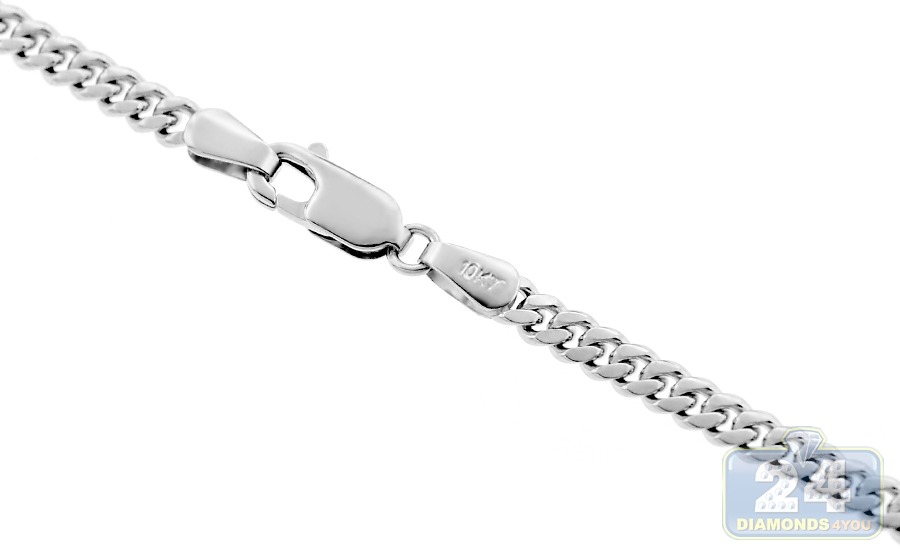 Solid 10K White Gold Miami Cuban Link Mens Chain 3.5mm Lobster