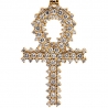 Mens 3 Rows Diamond Egyptian Ankh Cross 10K Yellow Gold 1.20ct