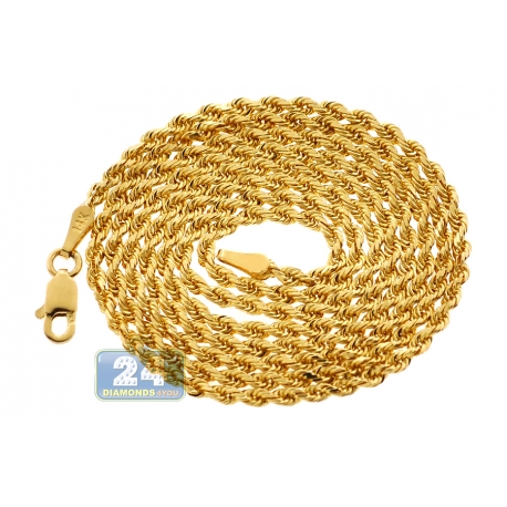 Solid 14K Yellow Gold Mens Rope Chain 2 mm 20 22 24 26 28 30