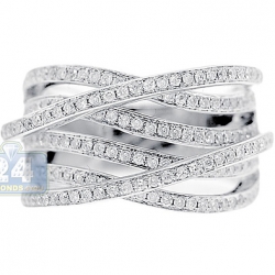 14K White Gold 0.91 ct Diamond Openwork Wave Womens Ring