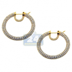 18K Yellow Gold 11.81 ct Diamond Womens Round Hoop Earrings