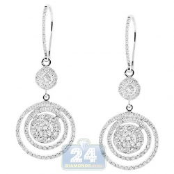 Womens Diamond Hook Round Drop Earrings 14K White Gold 2.35 ct