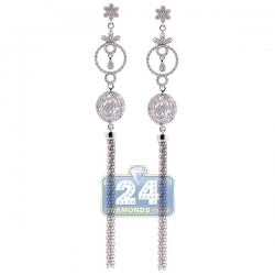 18K White Gold 1.27 ct Diamond Womens Long Dangle Earrings