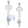 Womens Diamond Pave Drop Earrings 14K White Gold 1.49 ct 2 Inch