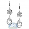 Womens Diamond Floral Drop Earrings 14K White Gold 1.16 Carat