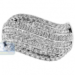 14K White Gold 1.75 ct Diamond Womens Wave Band Ring