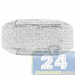 14K White Gold 0.84 ct Pave Diamond Mens Rectangle Ring