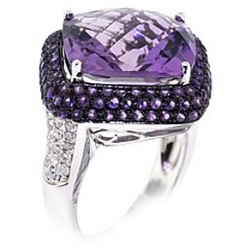 14K White Gold 12.75 ct Purple Amethyst Diamond Womens Ring