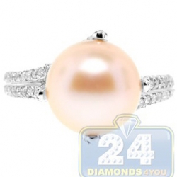 14K White Gold 0.60 ct Diamond Womens Pink Pearl Ring